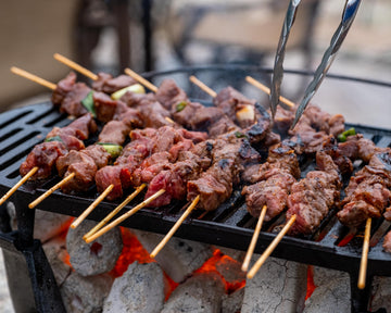 Sirloin Skewers over cast iron stovetop grill